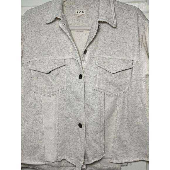 POL Cream Knit Shacket Jacket Button Front Raw Hem Lightweight Size S Boho - Picture 5 of 11